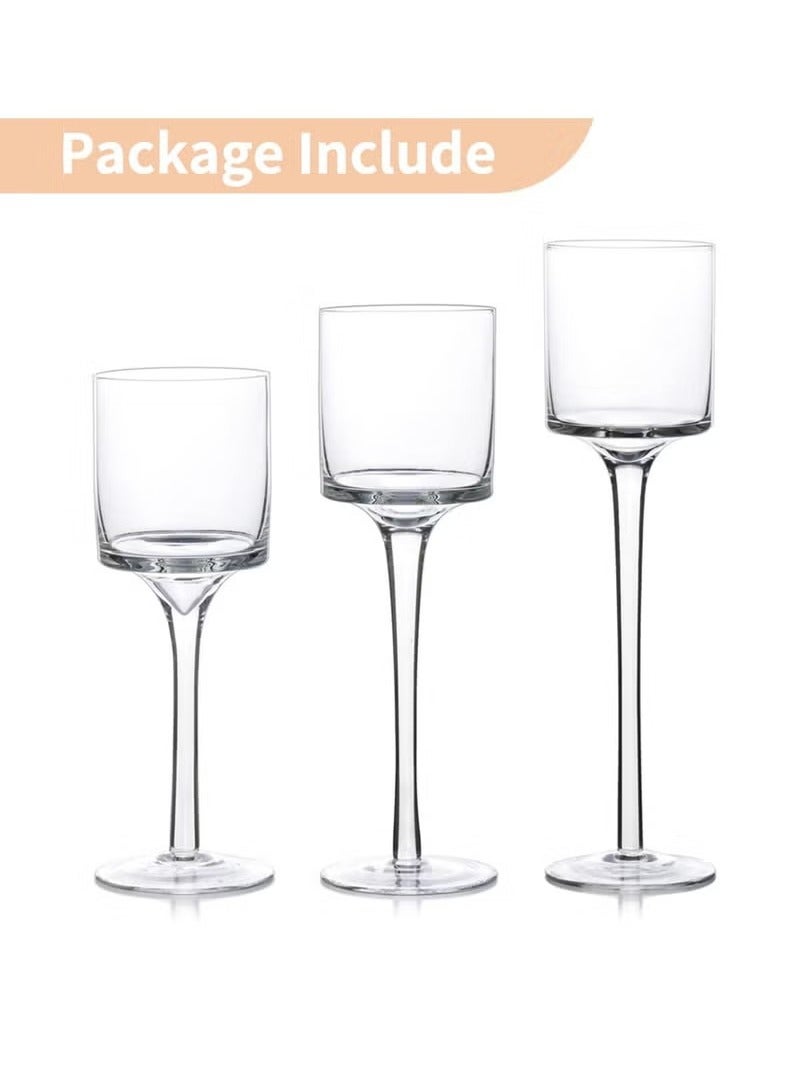 Beauenty Tealight Candle Holders Glass: Set of 3 Long Stemmed Candle Stands for Dinner Table Centerpiece - Monet Candleholders Pillar Floating Candles - Image 4